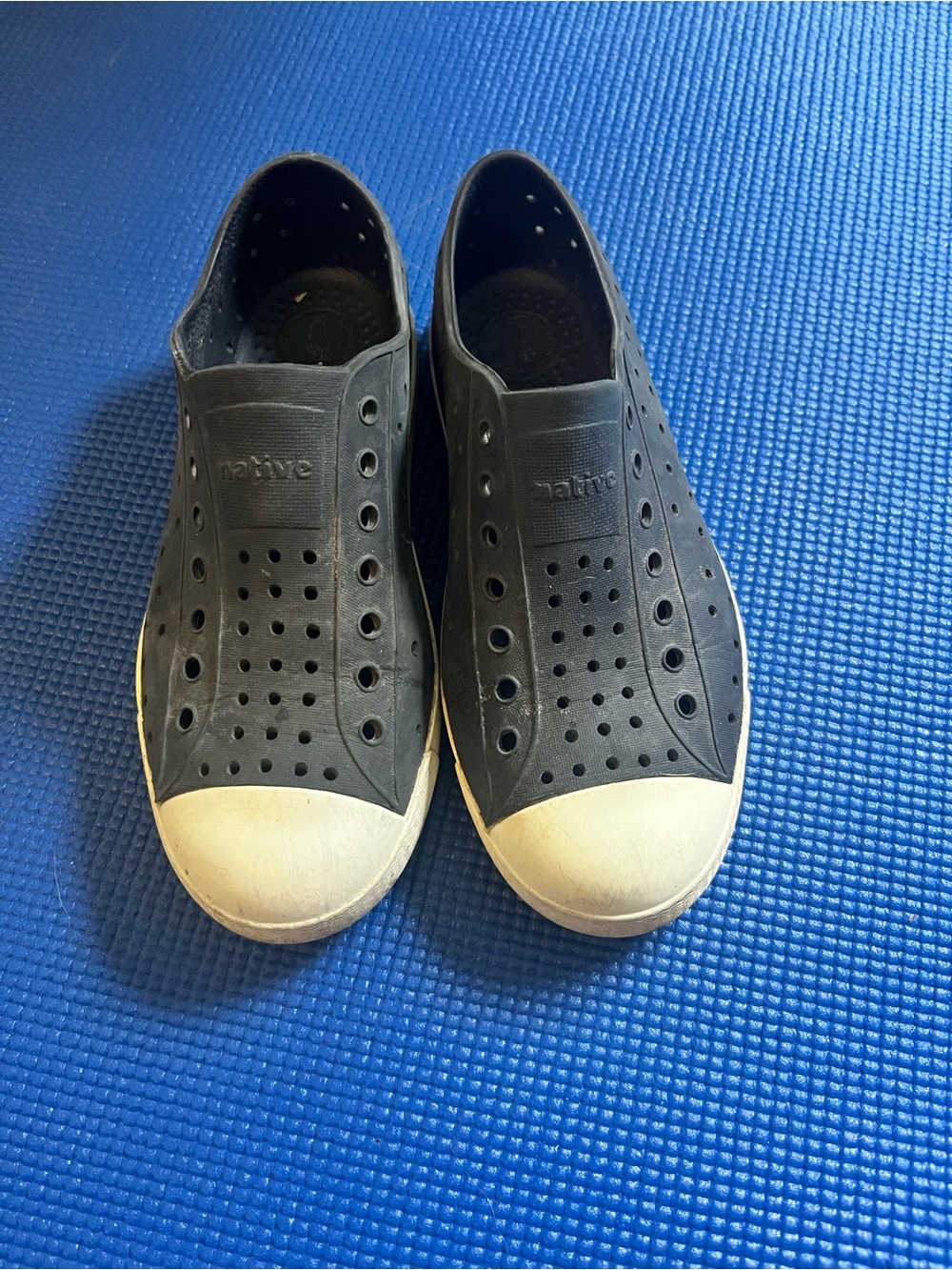 Size J2 Native Kids Slip-On Shoe in Black with White Toe